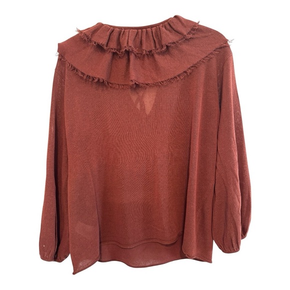 Zara Burgundy Ruffled Tie Front 3/4 Sleeve Blouse M - Picture 2 of 5